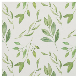 Greenery - Watercolor Foliage, Green Stems, Leaves Fabric