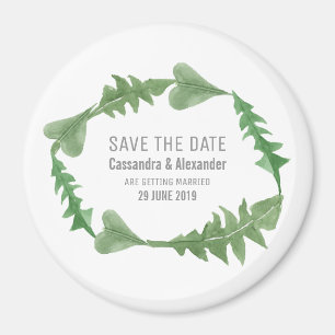 Greenery Watercolor Foliage Save the Date Magnet