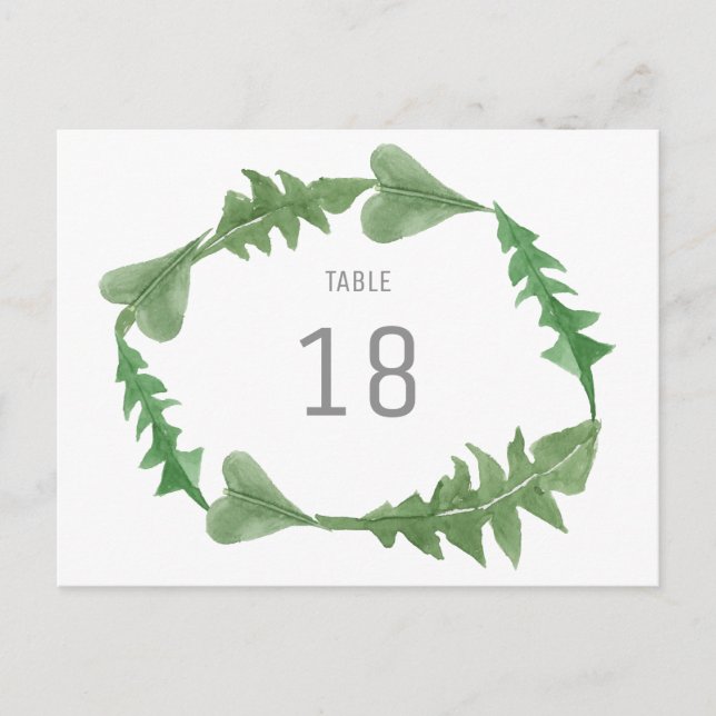 Greenery Watercolor Foliage Table Number Postcard (Front)