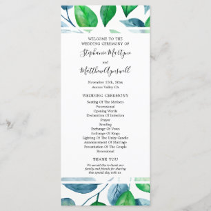 Greenery Watercolor Foliage Wedding Ceremony Program