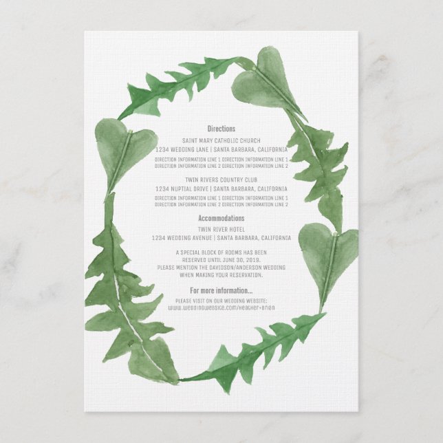 Greenery Watercolor Foliage Wedding Info Card (Front)