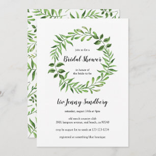 Greenery Watercolor Green Wreath Bridal Shower Invitation