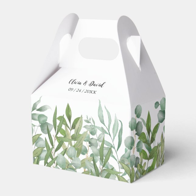 Greenery Watercolor Leaf Wedding Favour Box (Front Side)