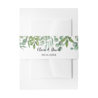 Greenery Watercolor Leaf Wedding  Invitation Belly Band