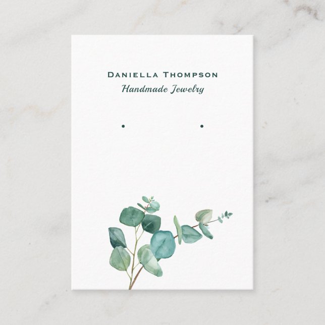 Greenery Watercolor Leaves Jewellery Earring Displ Business Card (Front)