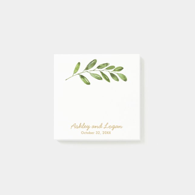 Greenery Watercolor Leaves Wedding Post-it Notes (Front)