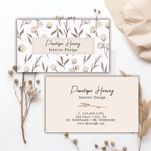 Greenery Watercolor Pink Blush Interior Design Business Card