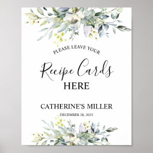  Greenery Watercolor Recipe Cards Bridal Shower Poster