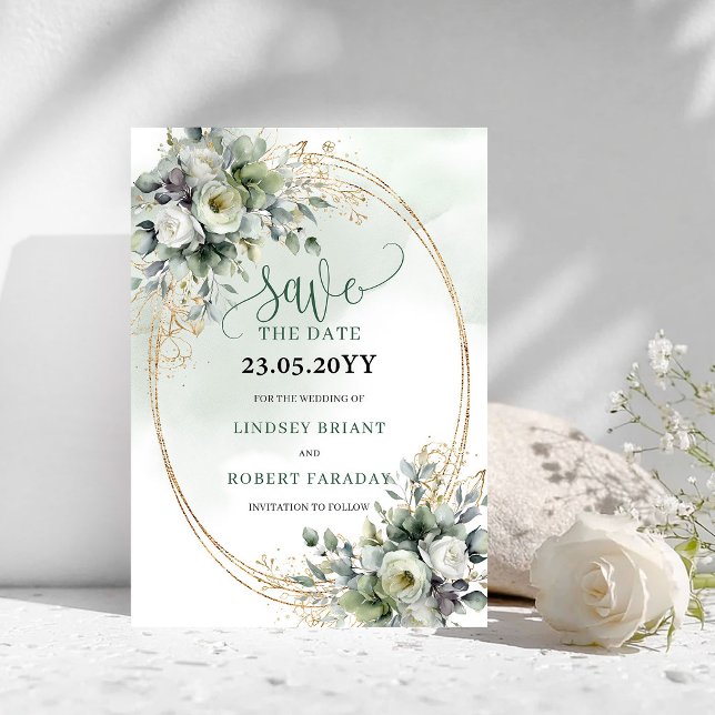 Greenery Watercolor Sage Green Save The Date (Greenery Watercolor Sage Green Save The Date)