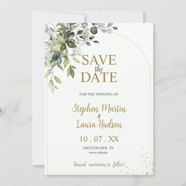  Greenery Watercolor Save The Date Invitation (Front)