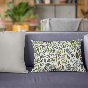 Greenery watercolor seasonal branches and berries accent pillow