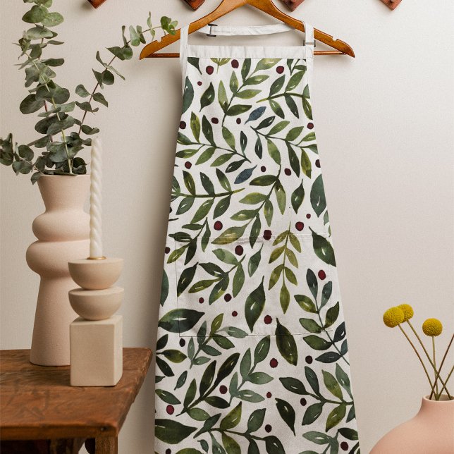 Greenery watercolor seasonal branches and berries apron (Creator Uploaded)
