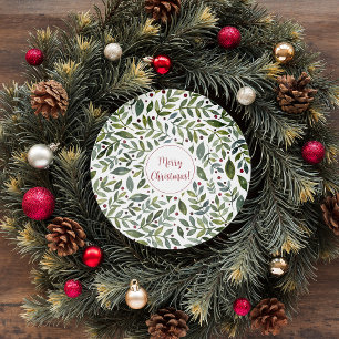 Greenery watercolor seasonal branches and berries classic round sticker