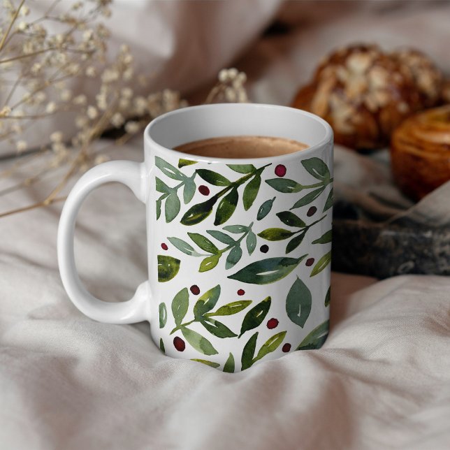 Greenery watercolor seasonal branches and berries coffee mug (Creator Uploaded)