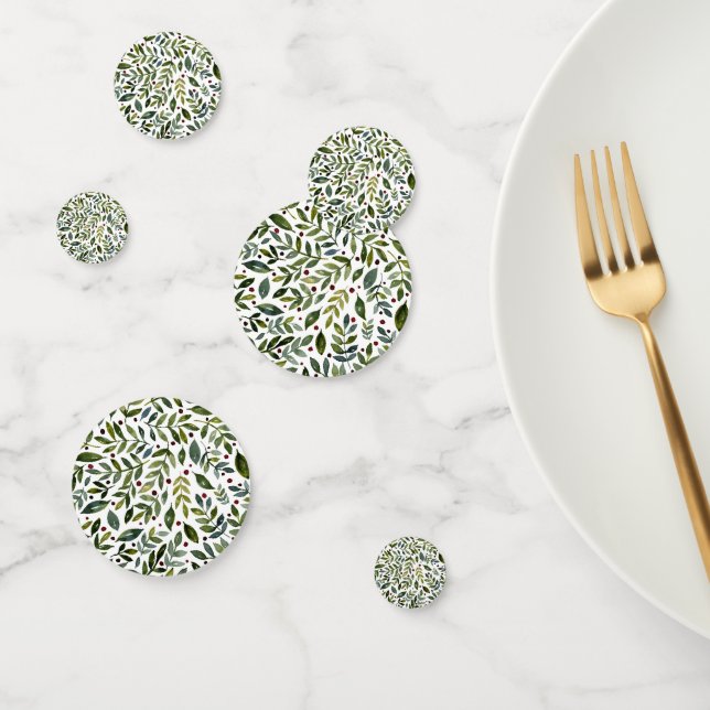 Greenery watercolor seasonal branches and berries confetti (Group)