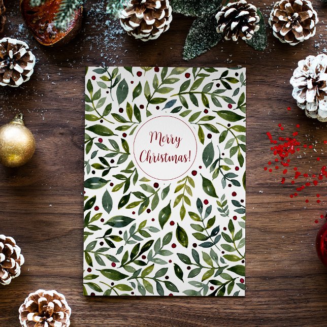 Greenery watercolor seasonal branches and berries holiday card (Creator Uploaded)