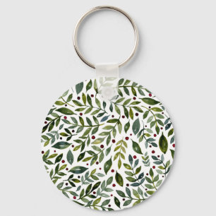 Greenery watercolor seasonal branches and berries keychain