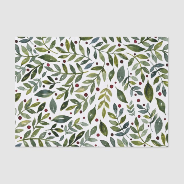 Greenery watercolor seasonal branches and berries tissue paper (Front)
