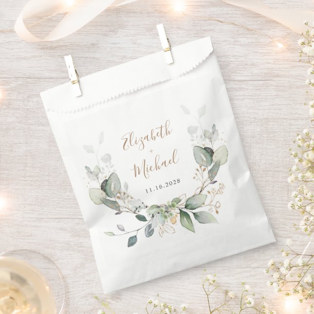 Greenery Watercolor Wedding Favour Bag (Clipped)