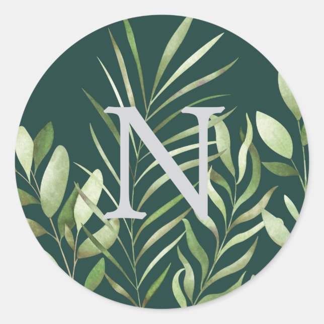 Greenery Watercolor Wedding Monogram Envelope Seal (Front)