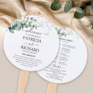 Greenery Watercolor Wedding Program Hand Fan