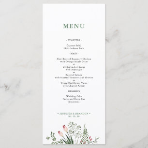 Greenery Watercolor Wedding Reception Menu Card