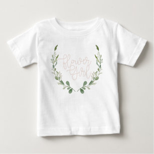 Greenery Watercolor Wreath   Flower Girl Baby T-Shirt