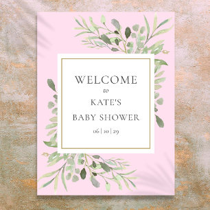 Greenery Watercolour Baby Girl Shower Welcome Sign