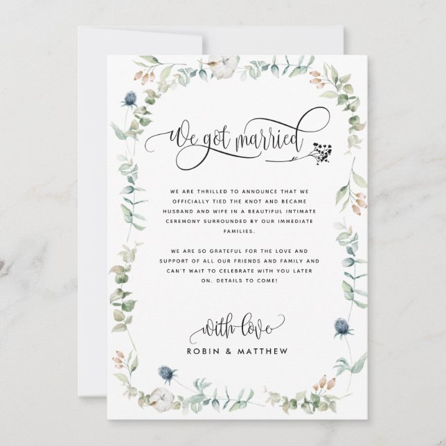 Greenery, We Got Married Wedding Announcement (Front)