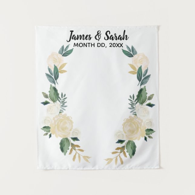Greenery Wedding Backdrop, Reception Photo Booth Tapestry (Front)