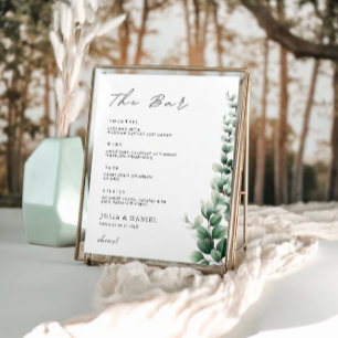Greenery Wedding Bar Menu Sign Template
