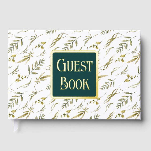 Greenery wedding botanical leaf pattern real foil  guest book (Front)
