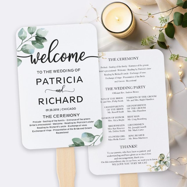 Greenery Wedding Ceremony Program Hand Fan (Creator Uploaded)