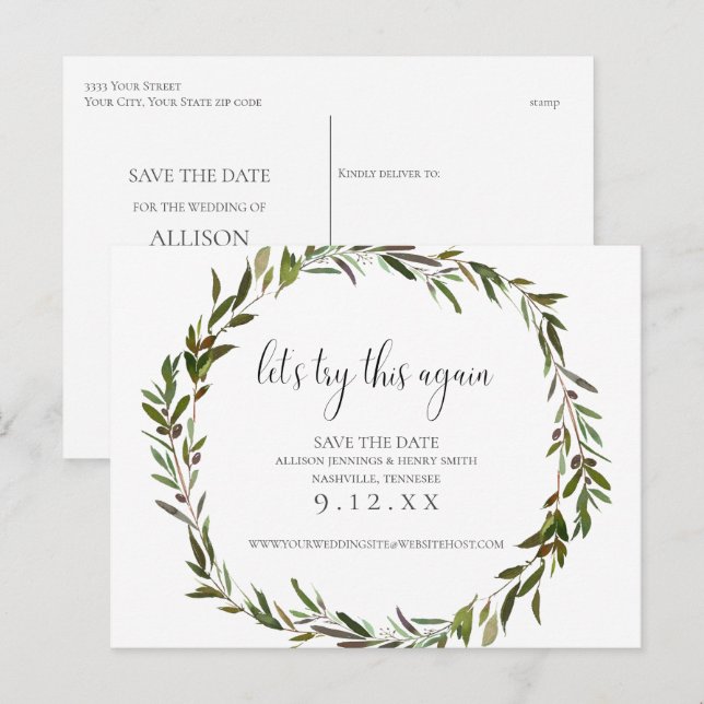 Greenery Wedding Change the Date Announcement (Front/Back)