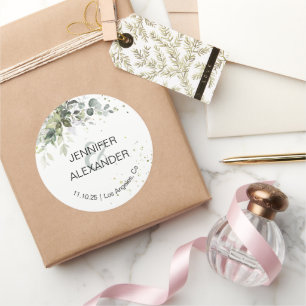 Greenery wedding classic round sticker