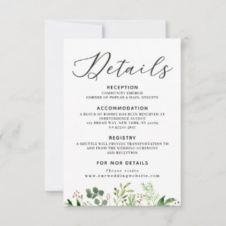 Greenery Wedding details card