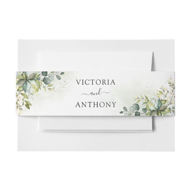Greenery Wedding Invitation Belly Band (Front Example)