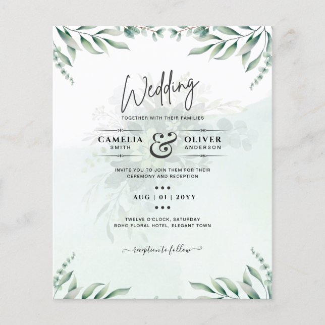 Greenery Wedding Invitations Website RSVP QR CODE Flyer (Front)