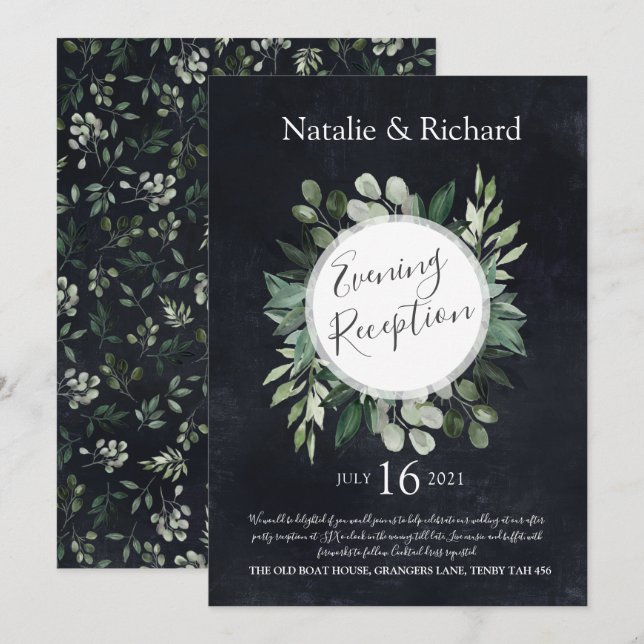 Greenery Wedding Invite, Evening Reception Invitation (Front/Back)