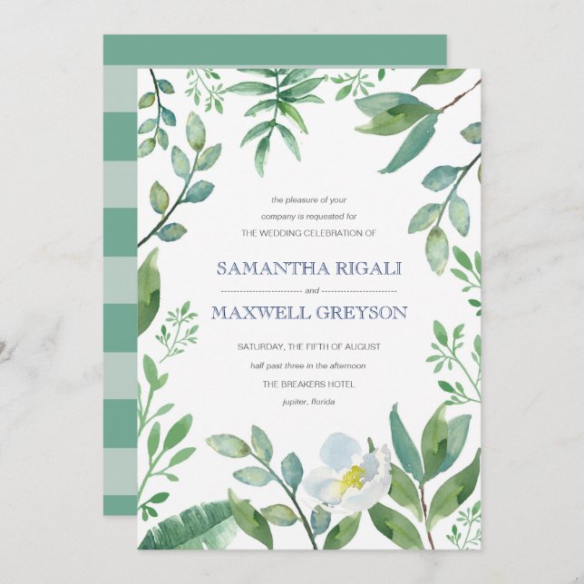 Greenery Wedding Invite, Garden Weddings Invitation (Front/Back)