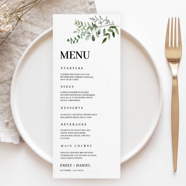 Greenery Wedding Menu Cards Template (Greenery Wedding Menu Cards Template)