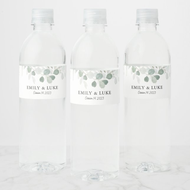 Greenery Wedding Personalized Water Bottle Label (Bottles)