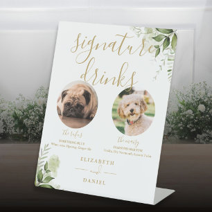 Greenery Wedding Pet Dog Gold Signature Drinks Pedestal Sign