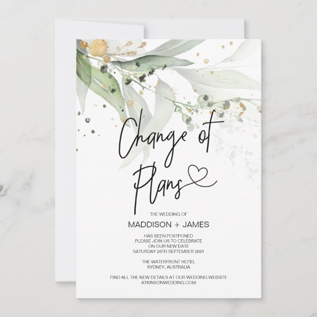Greenery Wedding Postponed Notes Change of Plans Invitation (Front)