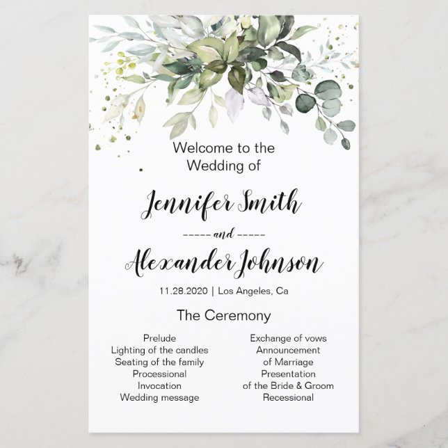Greenery wedding program (Front)