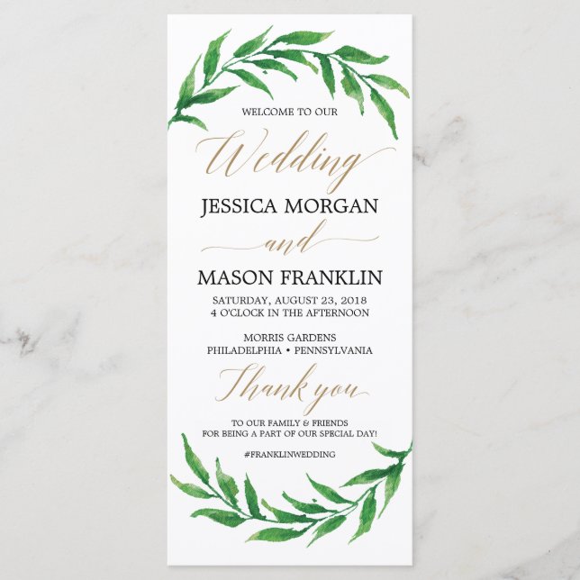 Greenery Wedding Program - Ceremony Program (Front)