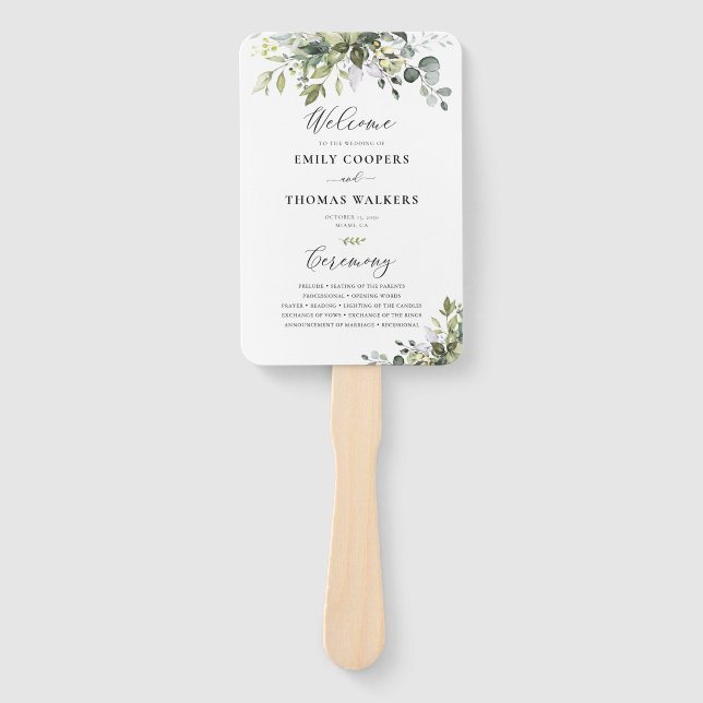 Greenery Wedding Program Hand Fan (Front)