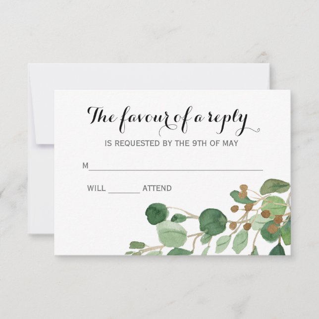 Greenery Wedding Response Cards Template (Front)