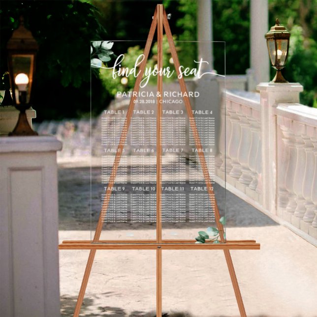 Greenery Wedding Seating Chart Acrylic Sign (Creator Uploaded)