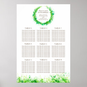 Greenery Wedding Seating Table Planner 1-9 tables Poster